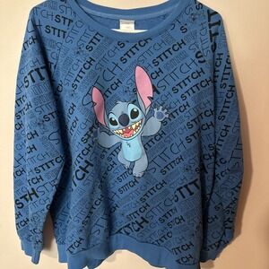 Disney Stitch Sweater Sweatshirt Blue All Over Print Womens Size Large XXL